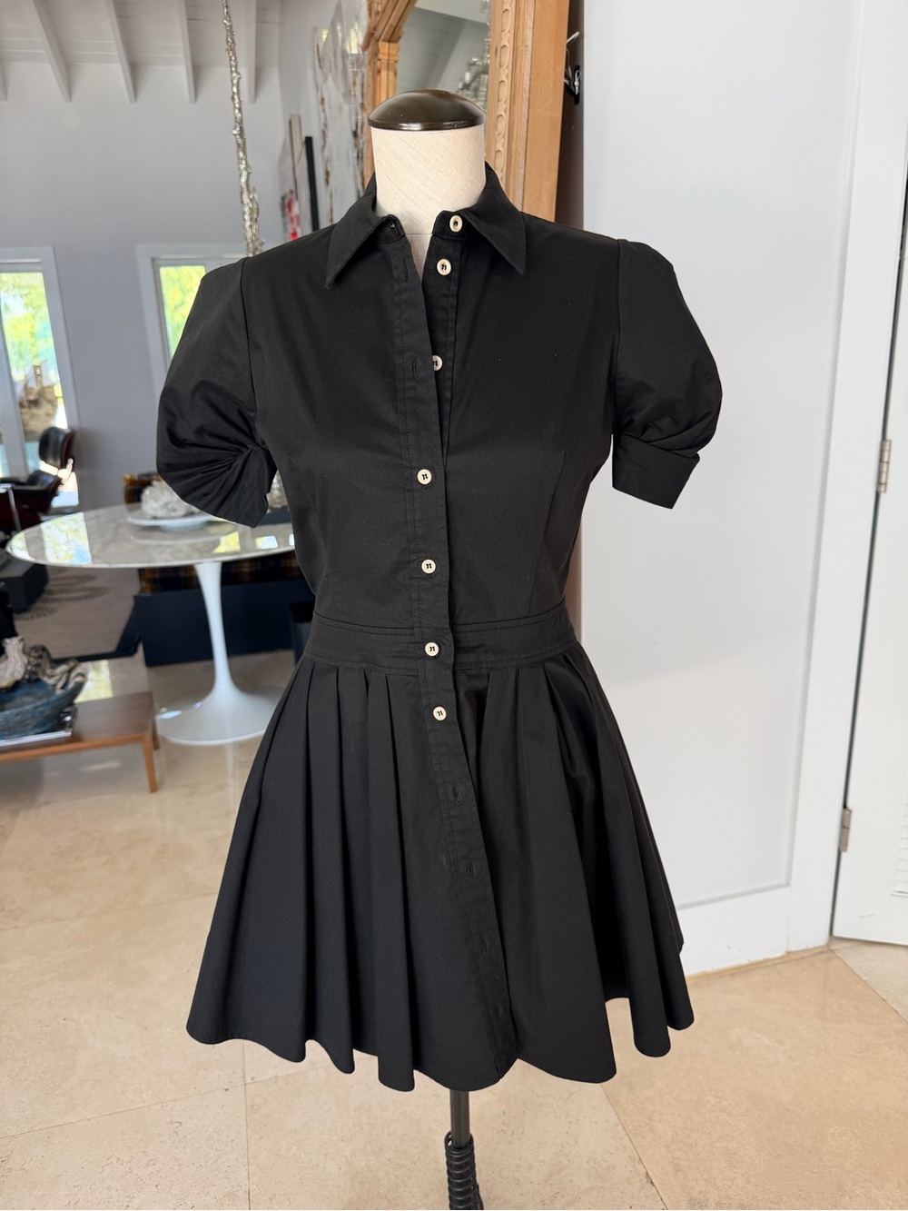 Alexis Black Short-Sleeve Button-Front Mini Dress